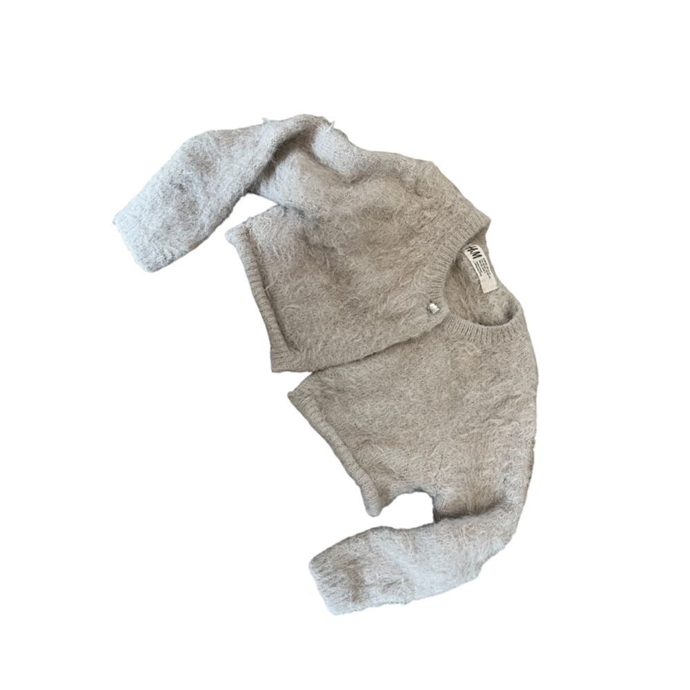 KIDS H&M Silver Faux Angora Cropped One Button Cardigan Sweater 1 1/2Y-2Y